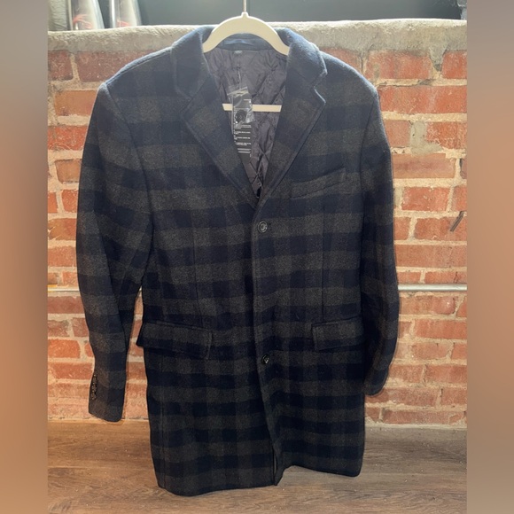 NWT J CREW Navy Gray Plaid Coat Ludlow Topcoat In Wool Blend 39R - Picture 3 of 7